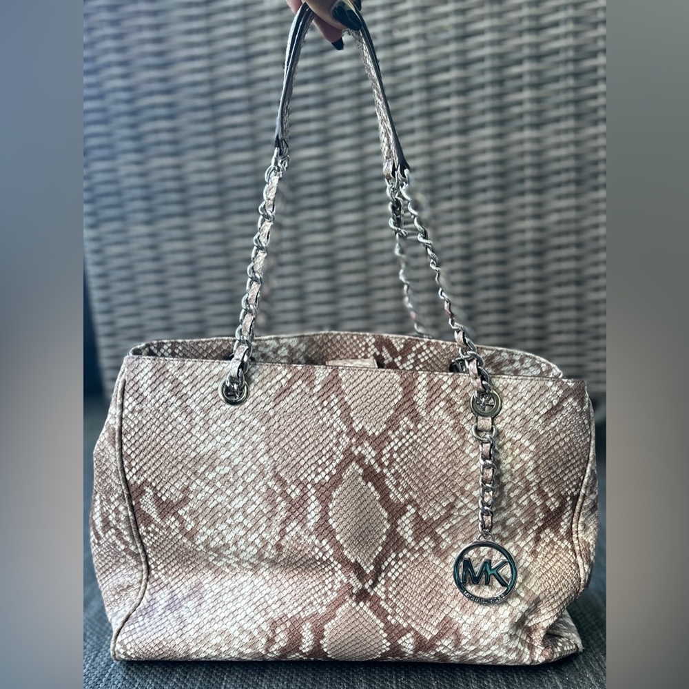 Preloved Michael Kors shoulder bag and wallet.  Beige/brown python